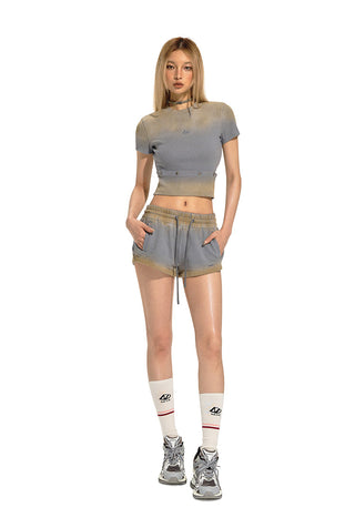 [NAWS] Mud Dye Slim Short Sleeve top