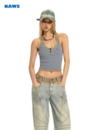 [NAWS] Mud-dyed Henry Ribbed Tank Top