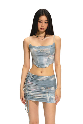 [NAWS] Printed fishbone vest & Pleated hip skirt