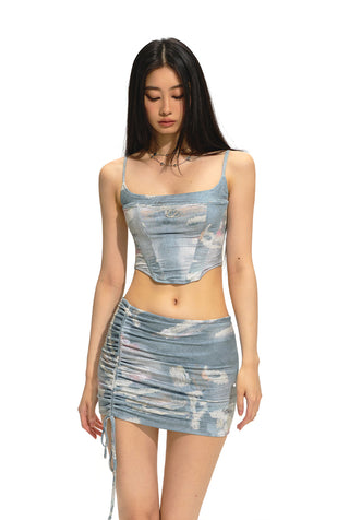 [NAWS] Printed fishbone vest & Pleated hip skirt