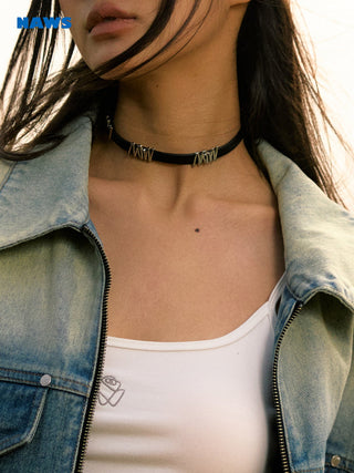 [NAWS] Black Clavicle Leather Choker