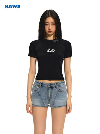 [NAWS] Metal Button Design Slim fit T-shirt