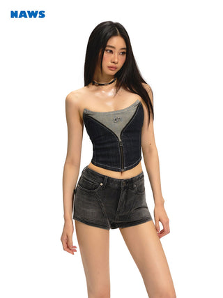 [NAWS] Fake two-piece denim tube top