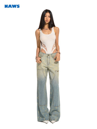 [NAWS] Washed Workwear Patch Denim Pants