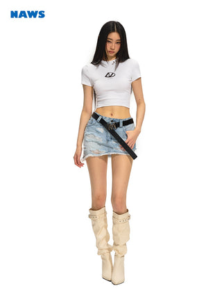 [NAWS] Low Waist Irregular Ripped Skirt
