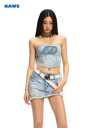 [NAWS] Low Waist Irregular Ripped Skirt