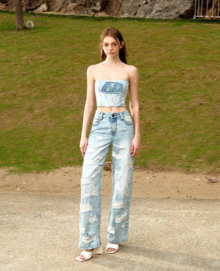 [NAWS] Ripped Embroidered Cleanfit Loose Jeans