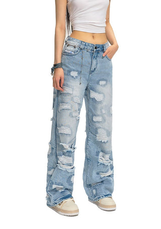 [NAWS] Ripped Embroidered Cleanfit Loose Jeans