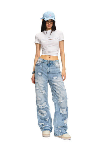 [NAWS] Ripped Embroidered Cleanfit Loose Jeans