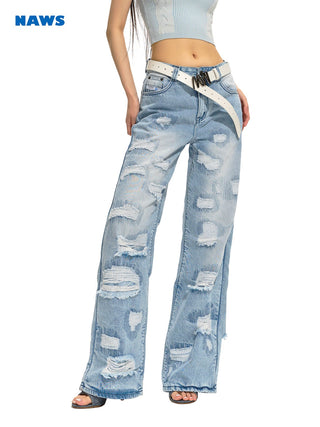 [NAWS] Ripped Embroidered Cleanfit Loose Jeans
