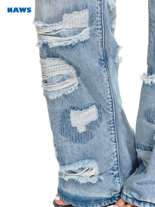 [NAWS] Ripped Embroidered Cleanfit Loose Jeans