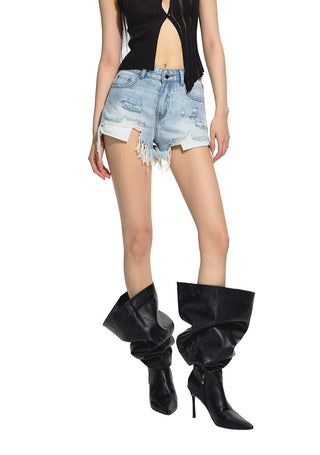 [NAWS] Mid-Rise Ripped Denim Shorts