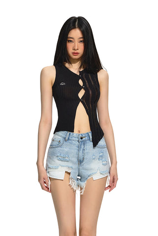 [NAWS] Mid-Rise Ripped Denim Shorts