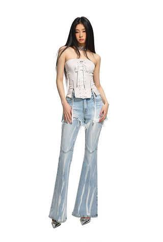 [NAWS] Mid-Rise Ripped Denim Shorts