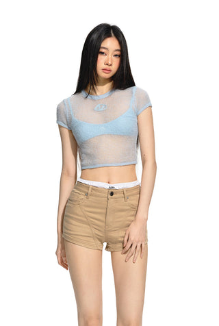[NAWS] Micro-transparent slim knitted short Tee
