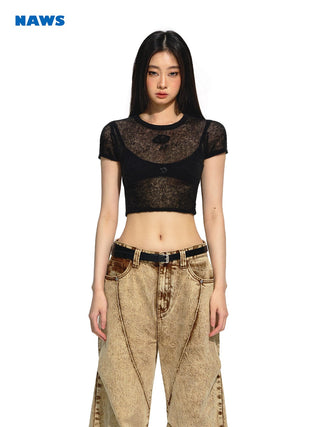 [NAWS] Micro-transparent slim knitted short Tee