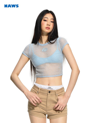 [NAWS] Micro-transparent slim knitted short Tee