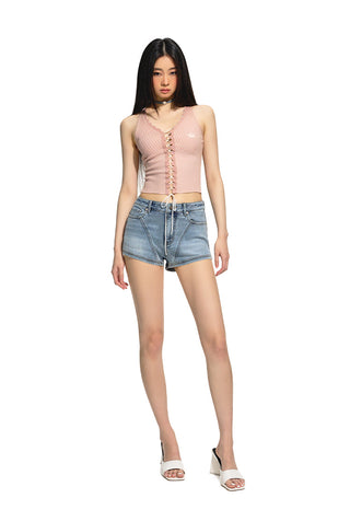 [NAWS] Low waist stretch denim shorts Blue