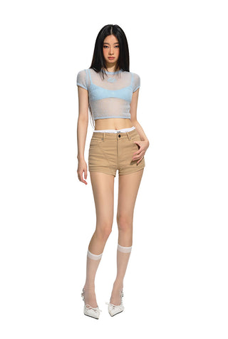 [NAWS] Low waist stretch denim shorts Blue