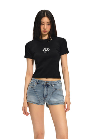 [NAWS] Low waist stretch denim shorts Blue