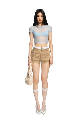 [NAWS] Low waist stretch denim shorts Blue
