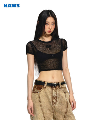 [NAWS] Black Micro-transparent Slim Tee