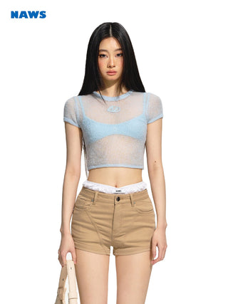 [NAWS] Black Micro-transparent Slim Tee