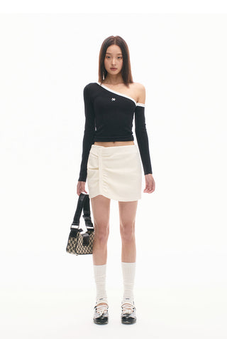 [NAWS] Sculpture Sweater Contrast Cold Shoulder Top