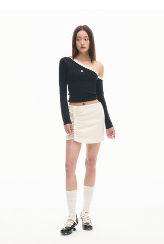 [NAWS] Sculpture Sweater Contrast Cold Shoulder Top