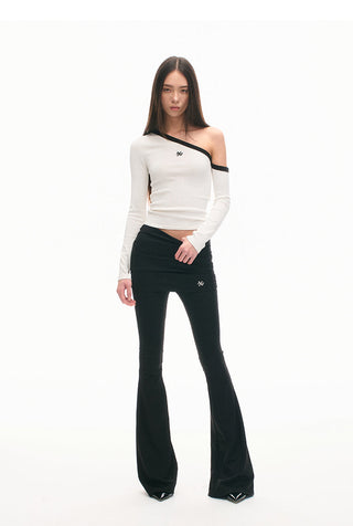 [NAWS] Sculpture Sweater Contrast Cold Shoulder Top
