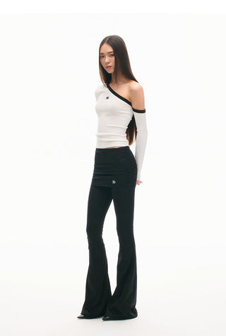 [NAWS] Sculpture Sweater Contrast Cold Shoulder Top