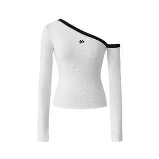 [NAWS] Sculpture Sweater Contrast Cold Shoulder Top