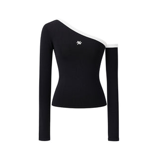 [NAWS] Sculpture Sweater Contrast Cold Shoulder Top