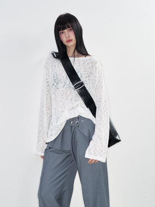 [NS76] SS White Hollow Blouse