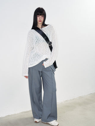 [NS76] SS White Hollow Blouse