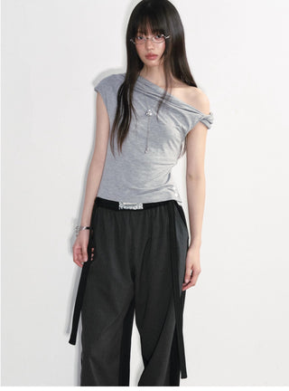 [NS76] one-shoulder pleated top
