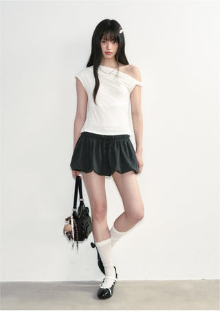 [NS76] one-shoulder pleated top