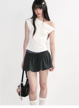 [NS76] one-shoulder pleated top