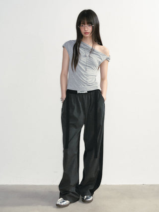 [NS76] one-shoulder pleated top