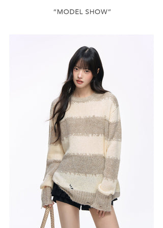 [NS76] striped ripped sweater