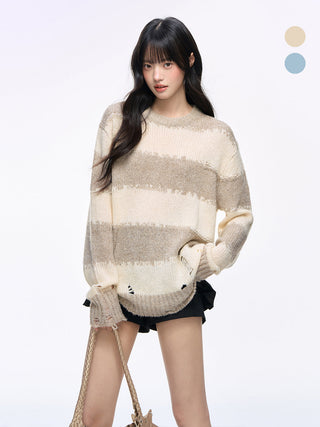 [NS76] striped ripped sweater