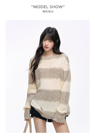[NS76] striped ripped sweater