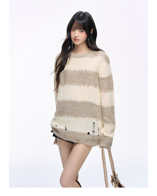 [NS76] striped ripped sweater