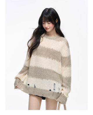 [NS76] striped ripped sweater