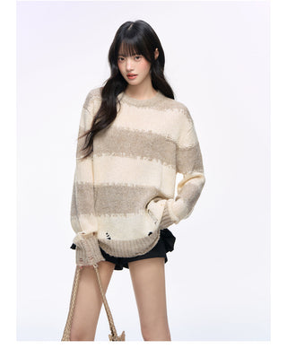 [NS76] striped ripped sweater