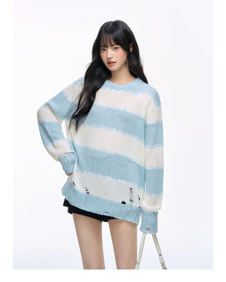 [NS76] striped ripped sweater