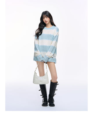 [NS76] striped ripped sweater