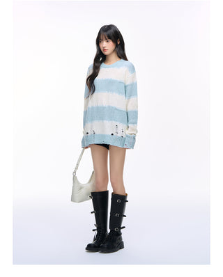 [NS76] striped ripped sweater