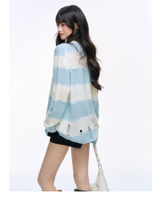 [NS76] striped ripped sweater