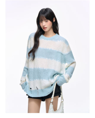 [NS76] striped ripped sweater